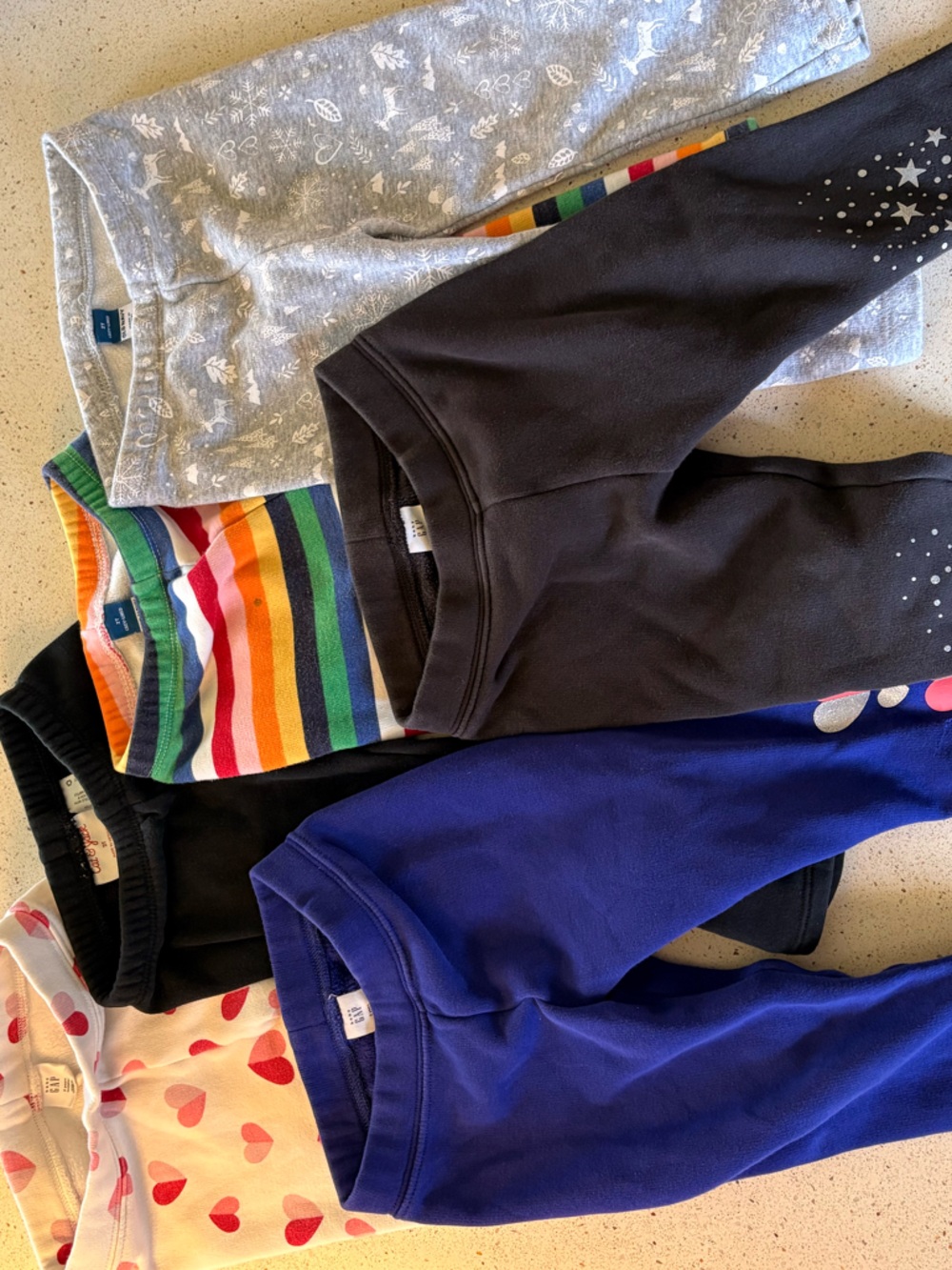 Assorted 2T Fleece-lined, Girls Leggings - Hearts, Stars & Rainbow Stripes